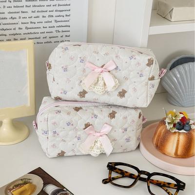 Ins Kleiner Bär Süßes Mädchen Kosmetiktasche Hohe Schönheit Kleine Blumen Kosmetiktasche Frau Reise Kosmetik Organizer Schüler Federmäppchen
