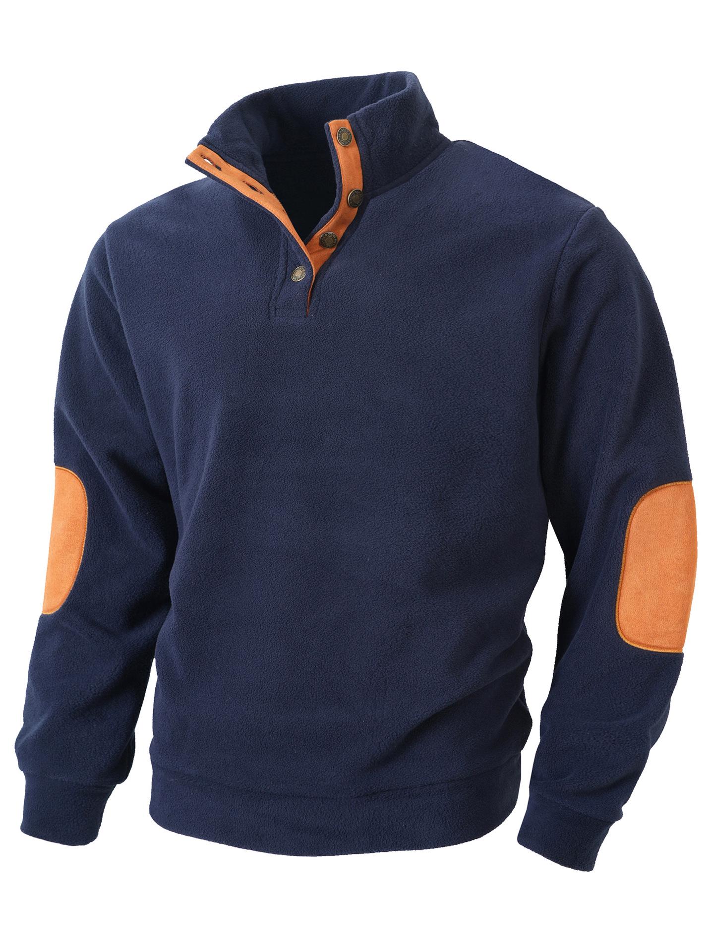 

European & American Style Men s Stand-Collar Slim-Fit Spliced Casual Hoodie S темно-синього кольору