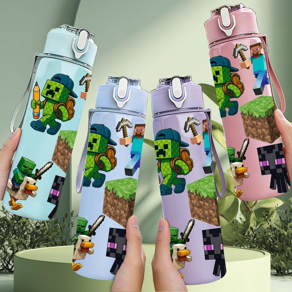 1PC Minecraft Multi Block Character 750ml Color Plastic Sports Water Bottle Leakproof Flip Straw Lid Suitable for Sports Office Home Use