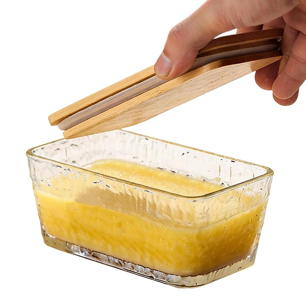Butter Storage Box with Knife Bamboo Wood Lid 300ml Butter Cheese Container Box Household Kitchen Restaurant Butter Storage Box