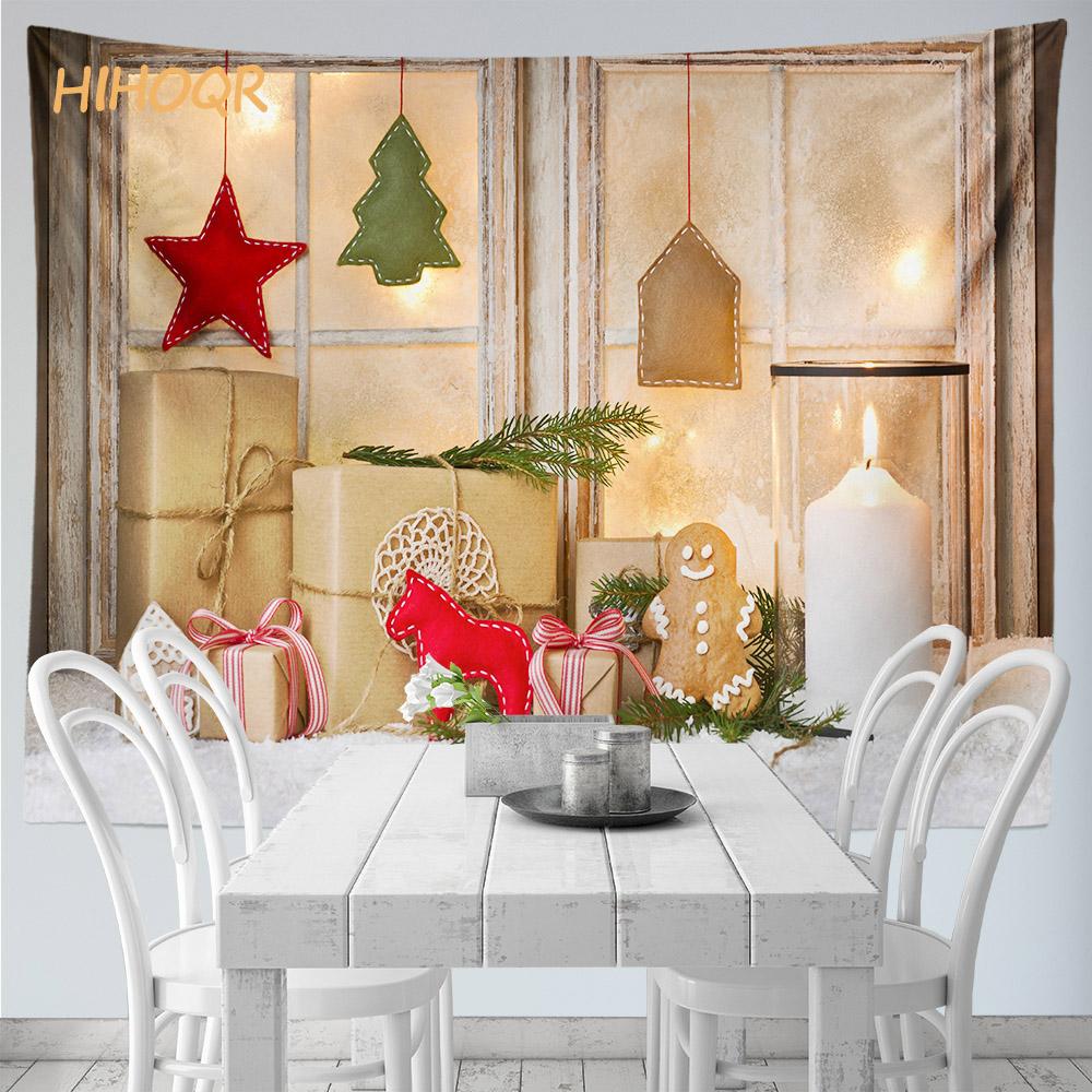 Christmas Tapestry Wall Hanging Santa Claus Christmas Snow Scene Window Tapestry Aesthetic Room Decor Home Holiday Decoration