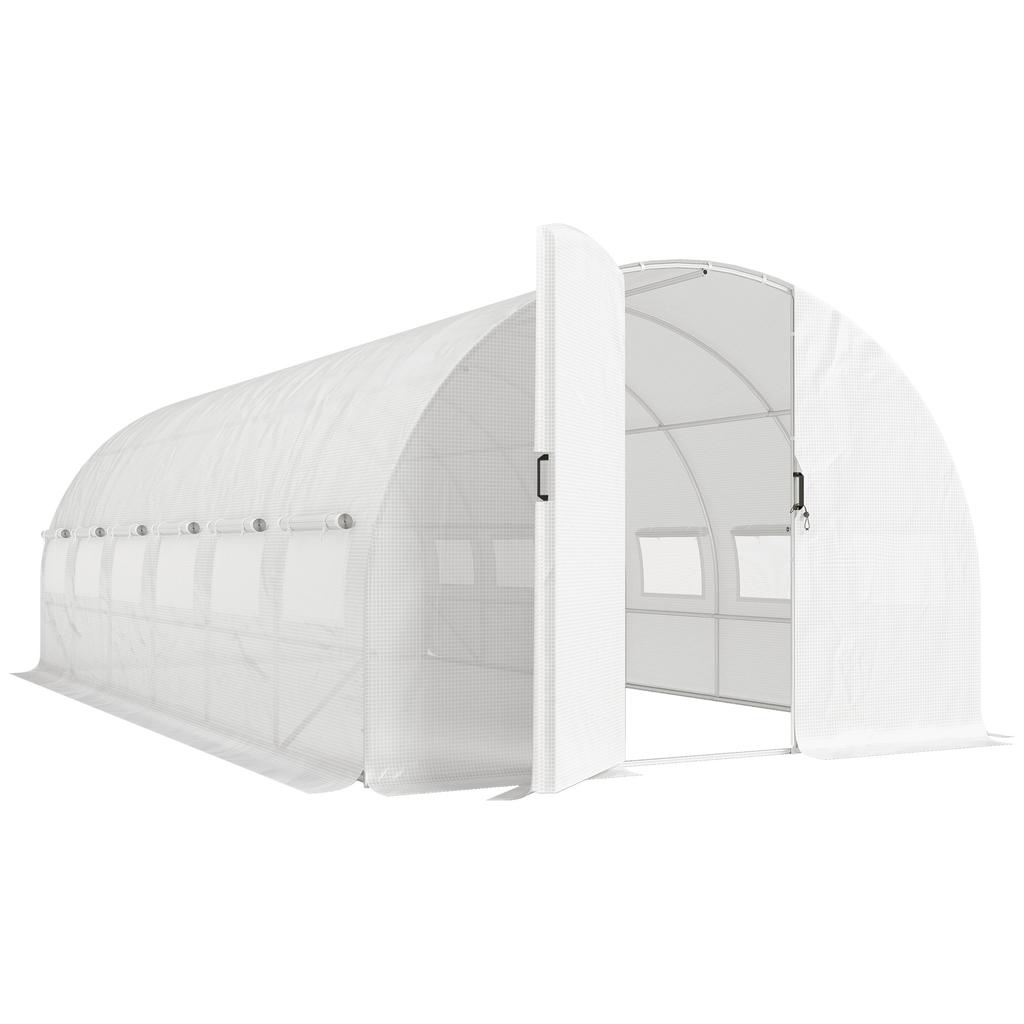 Tunnel Greenhouse, 18 m2, Door, 12 Windows with Mosquito Nets, 295 x 597 x 200 cm, White
