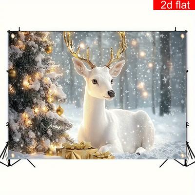 Christmas White Deer Snowflakes  Decoration Background Winter Photography Backdrop Decorations For Photo Studio Photo Booth Christams Party