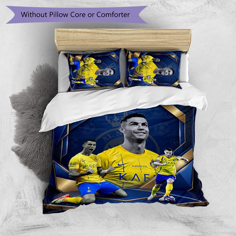 Set Lenzuola Stampate Cristiano Ronaldo 3 Pezzi Copriletto Accogliente Traspirante come Regalo per Inaugurazione Casa o Festa