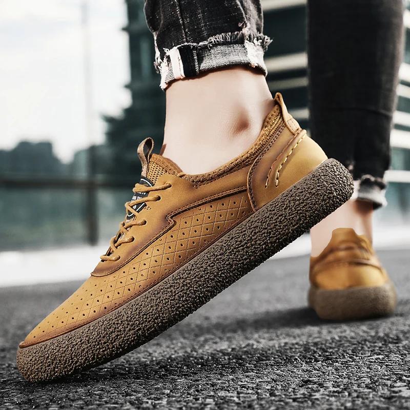 Fashion Summer Perforated Breathable Sneakers Men's Hollow-out Casual Shoes with Air Cushion Lightweight Skateboard Shoes for Daily Wear