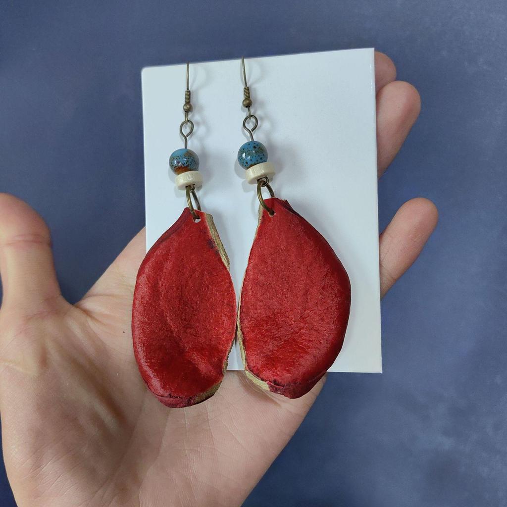 Fruit Earrings - Handmade Natural Dried Fruit Earrings, Retro Chinese Medicine Ethnic Style, for Women.