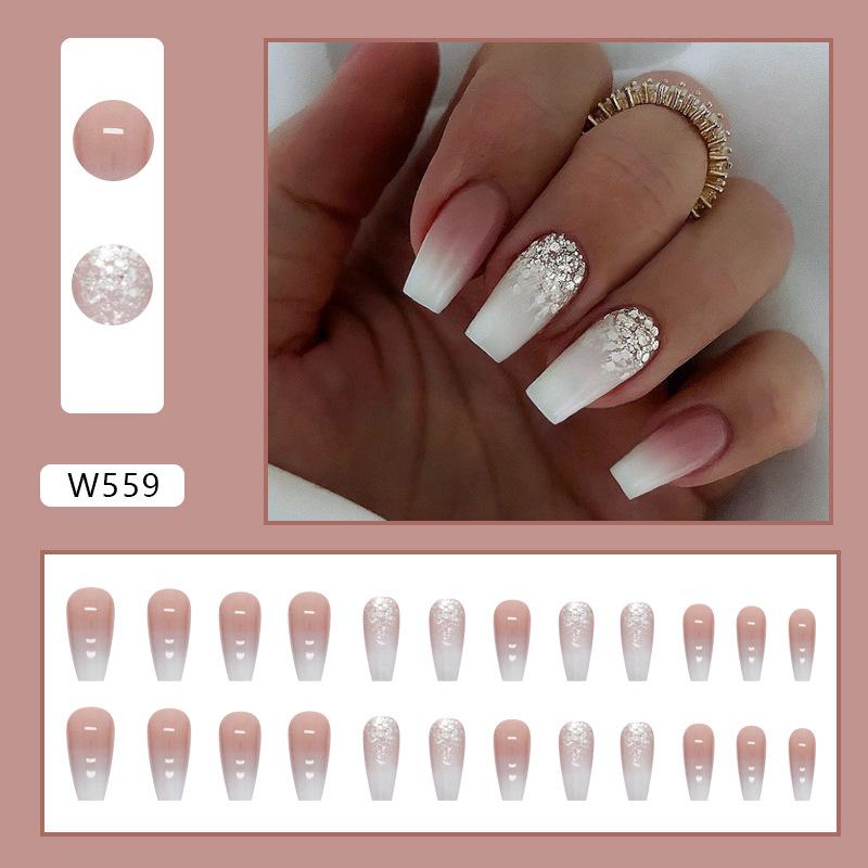 Medium And Long Ballet Nail Flat Head Gradual Change Glitter European And American Wearable Manicure Film Women'S Special Fake Nails