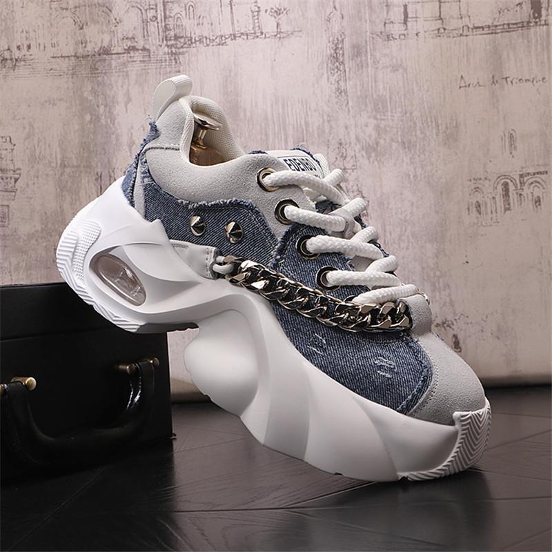 New Fashion Solid Color Chunky Heel Men Sneakers Casual Leather Platform Flat Sports Shoes Designer Shoes Zapatillas Hombre