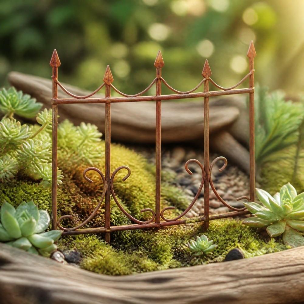 Rusty Red Dollhouse Fence Metal Miniature Decorative Figurine Fairy Garden Swing Miniature Scene