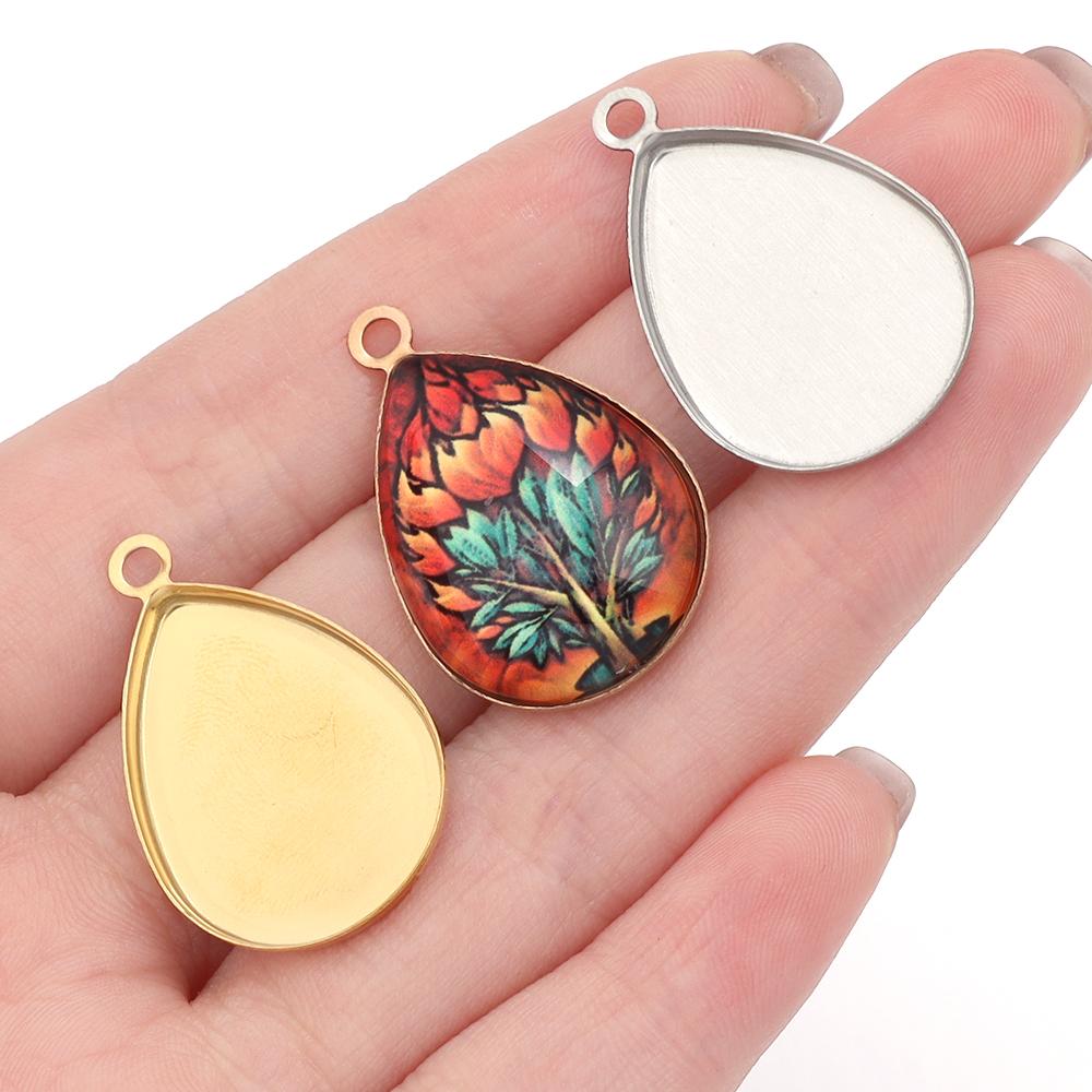 10 Stück Edelstahl Wassertropfenform Cabochon Basis 18x25mm Fassung Leerer Anhänger Tablett Für DIY Schmuckherstellung Zubehör