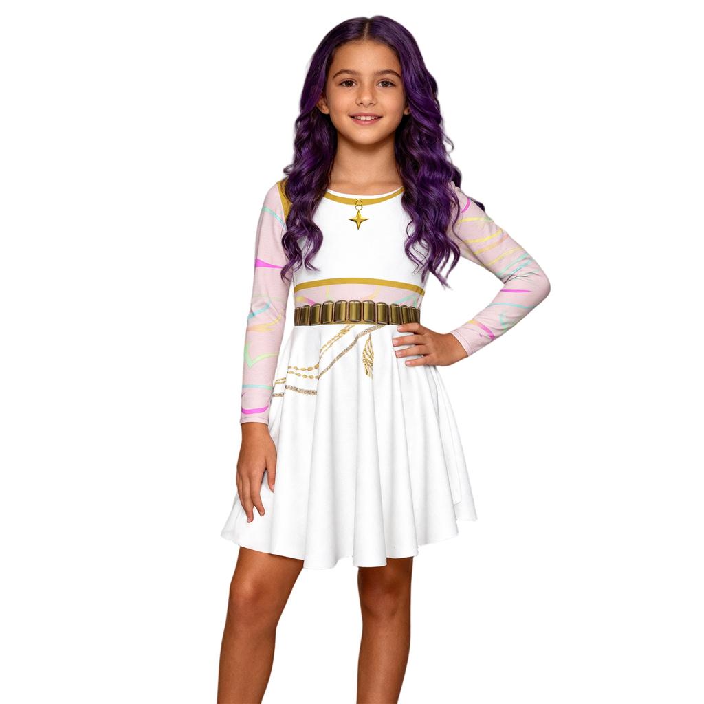 Children's Adult Casual Daily Dress Cute Cartoon Print Long Sleeve Dance Costume Princess Dress
