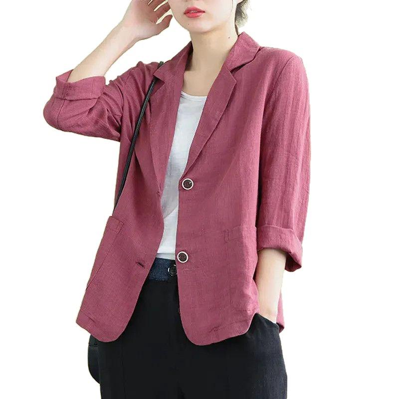 Women's Spring/Summer Loose Cotton Linen Jacket - Versatile Long Sleeve Sun Protection Casual Wear