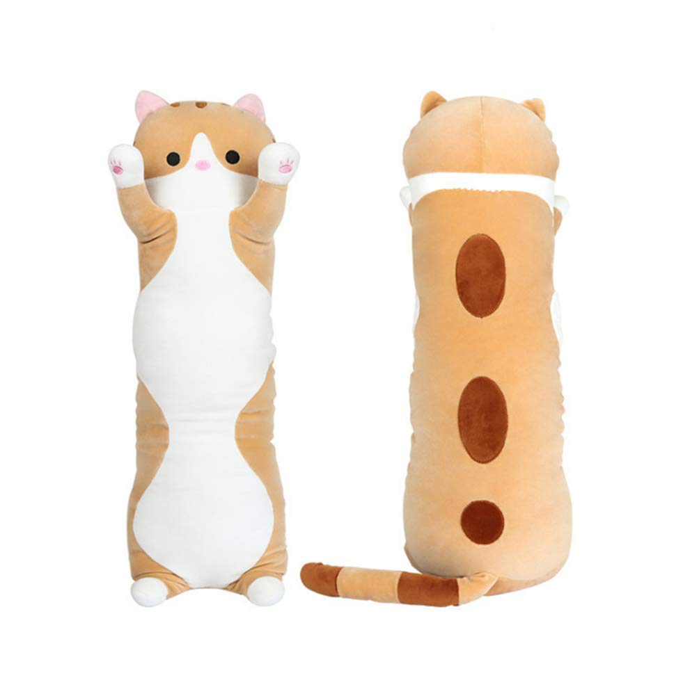Cute Long-Body Cat Plush Toy, Soft Body Pillow, Birthday Gift (Brown, 70cm)