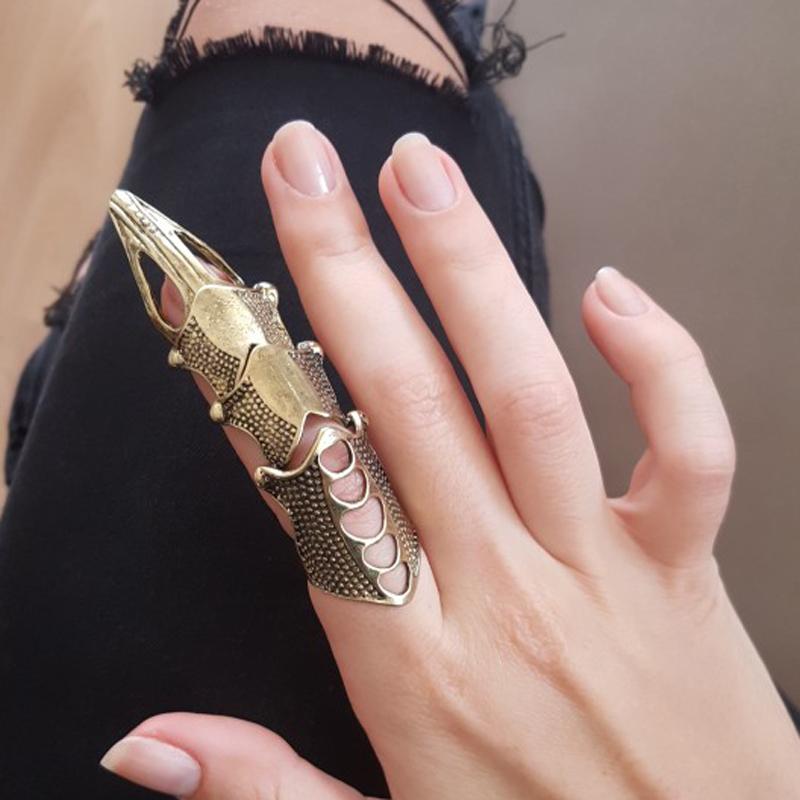 Punk Knight Skull Armour Knuckle Midi Finger Rings for Women Gothic Gold Alloy Adjustable Ring Party Jewelry