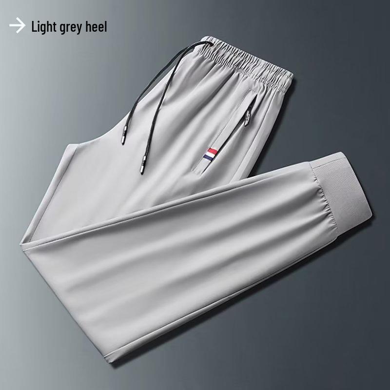 Men's Summer Ice Silk Loose Sports Pants - Large, Breathable, Elastic Cuffs