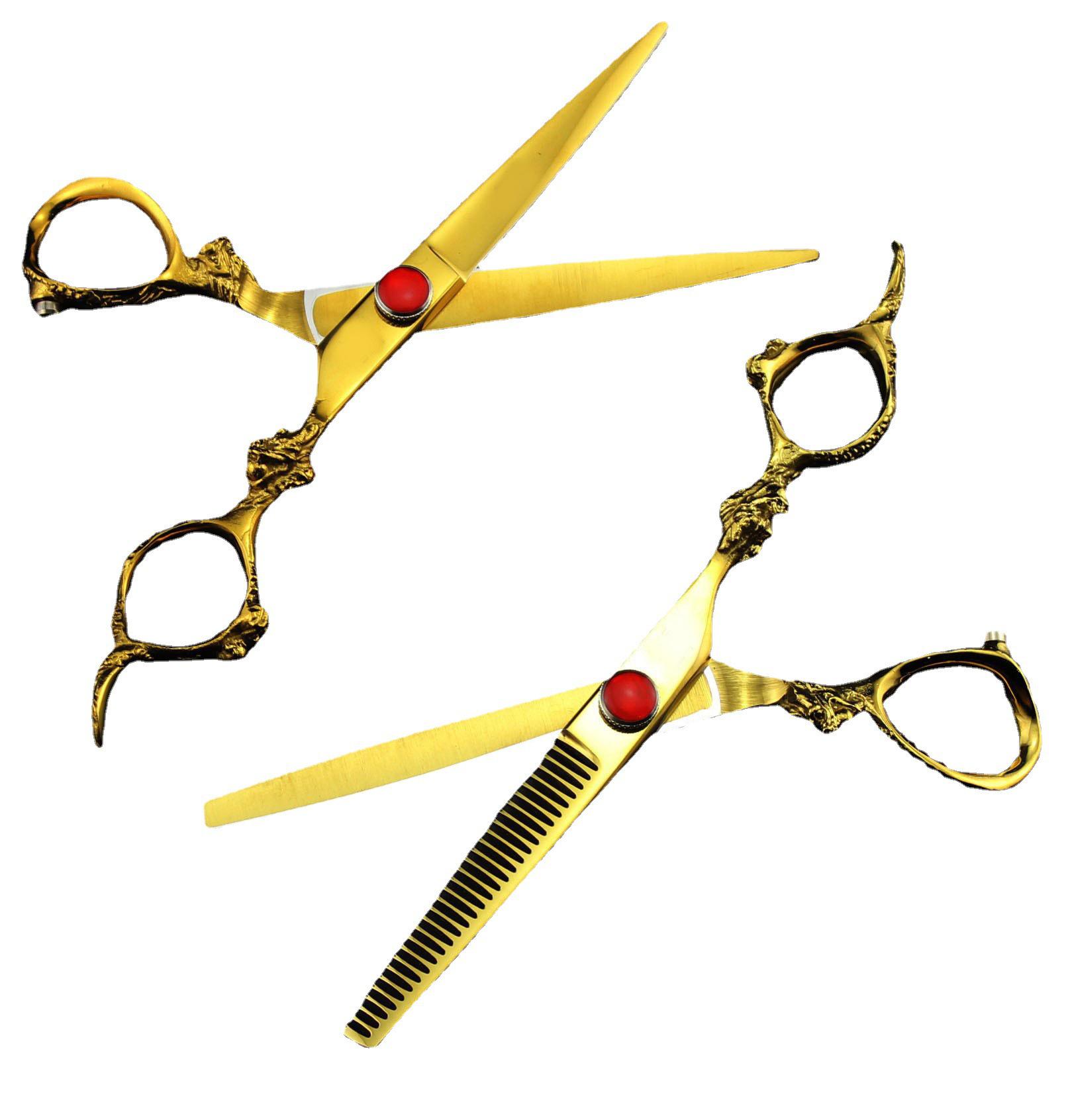 6.0 Fire Gold Dragon Barber Scissors: Hairdressing Handle, Straight & Thinning Shears Straight Shears