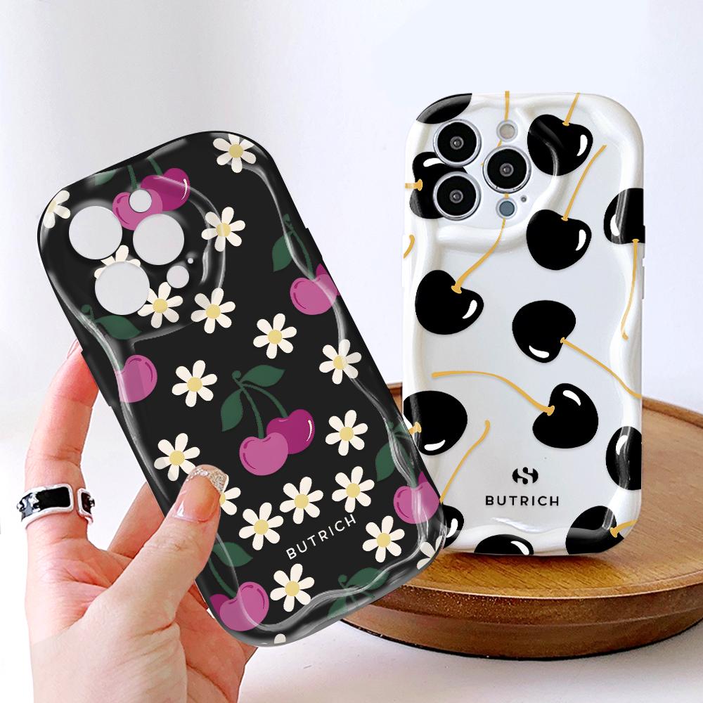 Cartoon Pattern Cream Texture Casing Wavy Edge Soft Silicone Cover Phone Case for IPhone Samsung Huawei Honor Xiaomi Redmi OPPO Realme Vivo Infinix