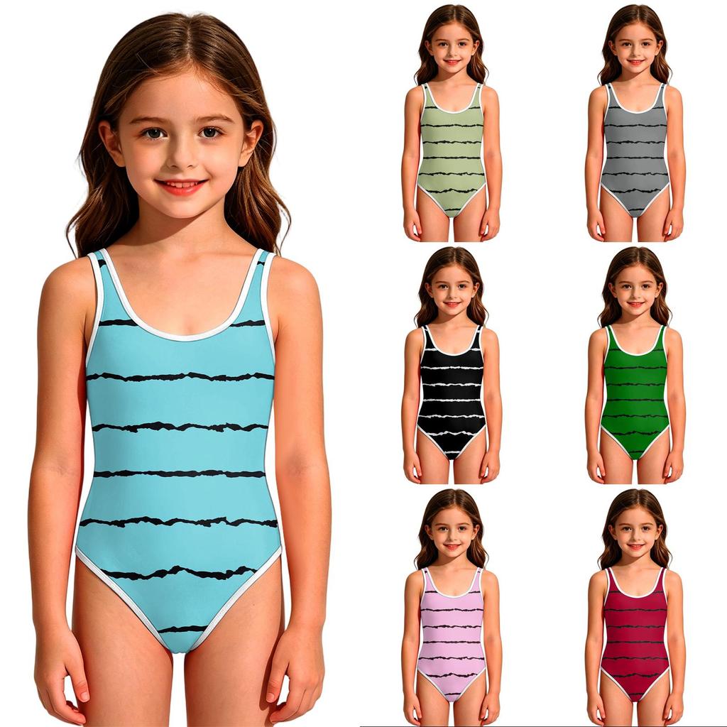 Girls' One-Piece Swimsuit - Round Neck Summer Bathing Suit
