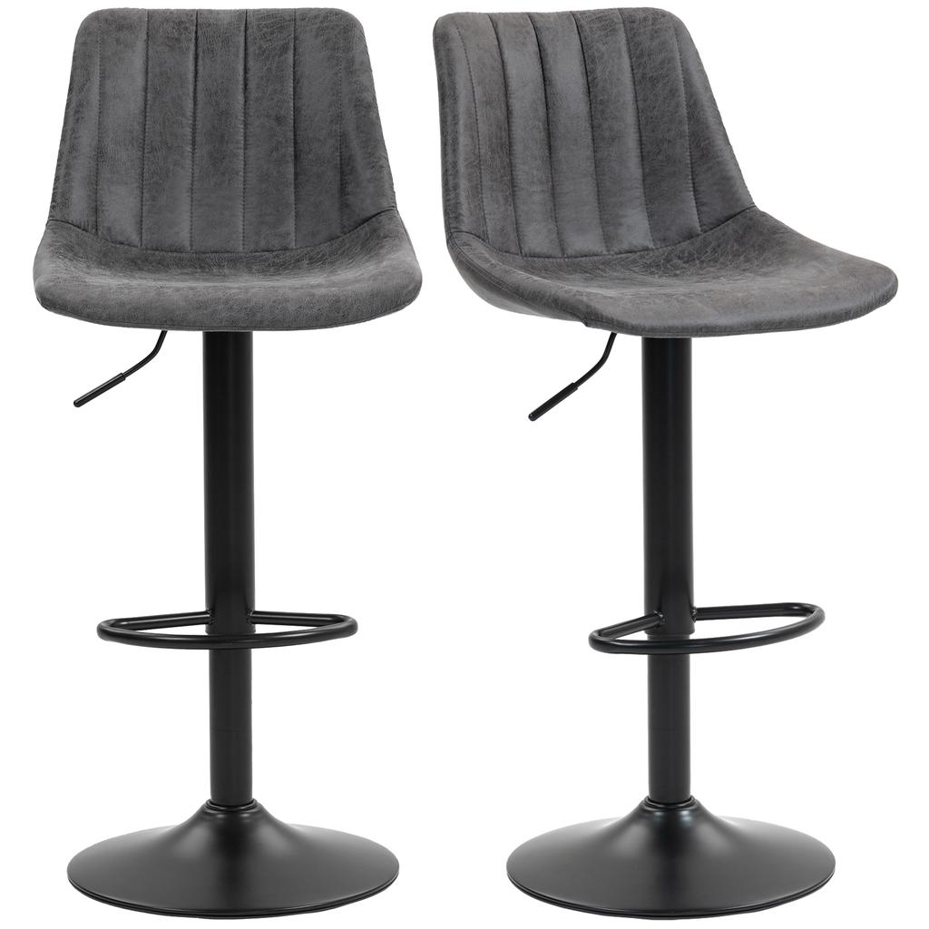Set of 2 Leathaire Tub Bar Stools - Charcoal Grey
