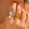 European & American Chic Asymmetrical Heart Stainless Steel Ring - Retro Geometric Texture for Women
