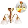 1/12 Dollhouses Chandelier 3 Head Ceiling Lamp LED Light Model with Gold Base Designs for Living Room Scene Decors