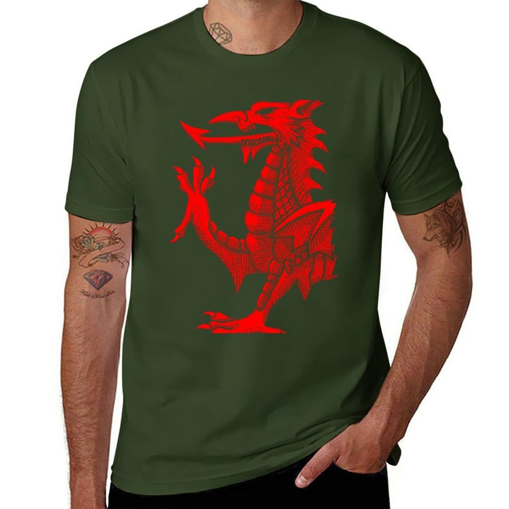 Welsh Dragon  Red Hatching TShirt Aesthetic Clothes Plus Size Tops Summer Top Tops Men Clothings
