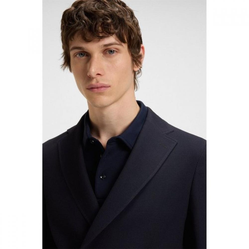 Boss Slim Fit Wool Cotton Blend Stretch Jacket Dark Blue  Fa25 