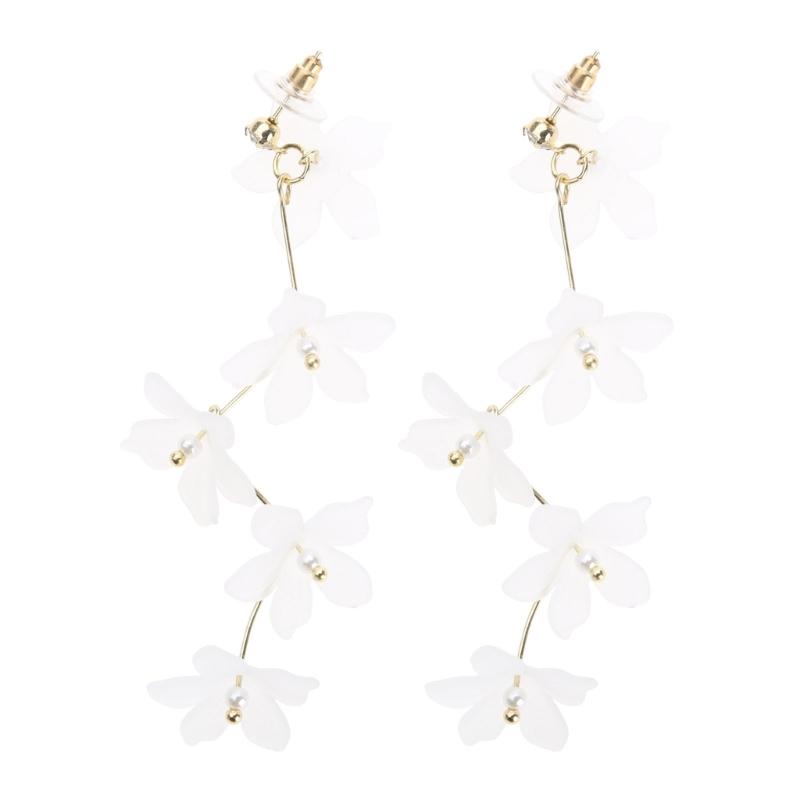 Fashion Trend White Acrylic Flower Drop Earrings Female Alloy Tassel Chain Pendant Earrings Korean Wedding Earrings