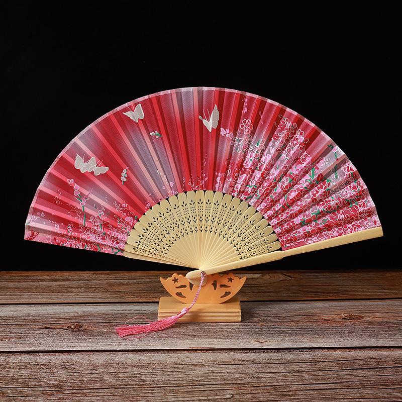 Bamboo Folding Fan, Green Smile Design, Women’s Elegant Dance Fan, Perfect Student Gift
