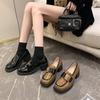 Spring and autumn square head black small leather shoes one-pedal loafers high heels 2025 new versatile bright leather women's single shoes
