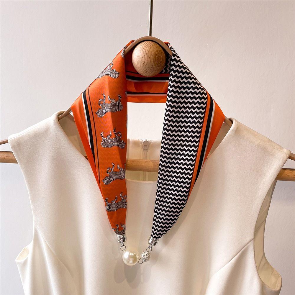 Neck Guard Bib Wraps Wrist Strap Satin False Collar Print Scarves Silk Scarf Cross Neckerchief
