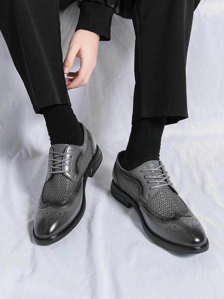 Men's Cross-Border Lace-Up Leather Loafers - Hollowed-Out Brogues for Business Casual Wear