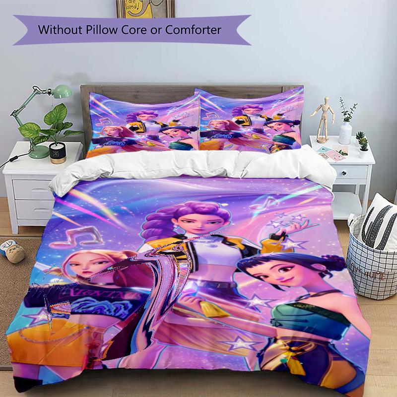 3pcs Duvet Cover Set (1*Duvet Cover + 2*Pillowcase, Without Core), KPop Demon Hunters Print Bedding Set, Bedroom Decor, All‑Season, Gift