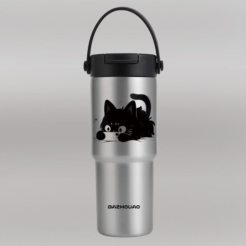 Ceramic Inner Coffee Cup with Handle, Large Capacity Thermos Cup, Portable Car-Mounted 30oz Car Ice Cup