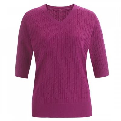 Shop   Women V Neck Basic Inner Cable KniT Cashmere ShorT sleeVe T shirT Purple 