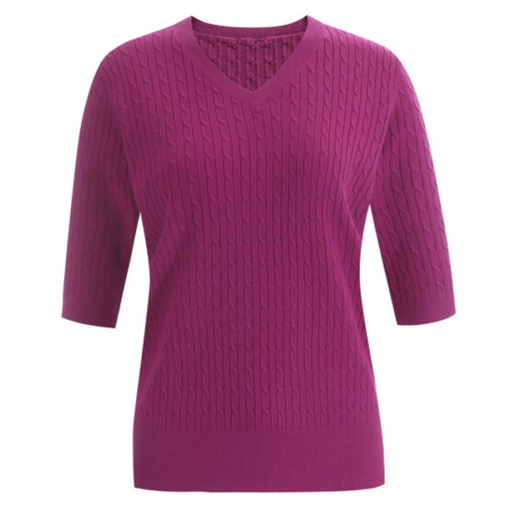 Shop Women V Neck Basic Inner Cable KniT Cashmere ShorT sleeVe T shirT Purple