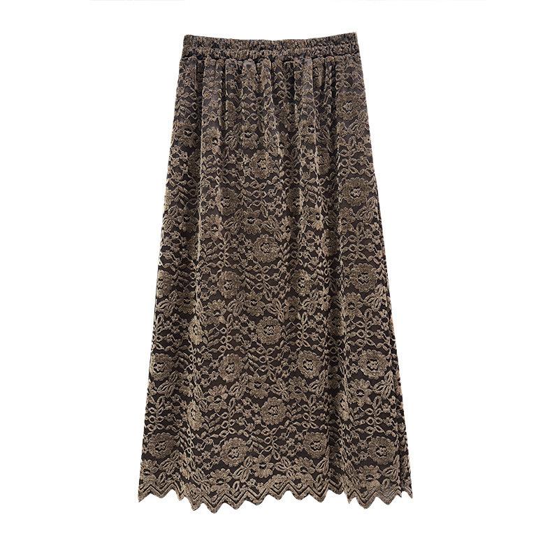 

Длинная бархатная кружевная юбка Sweet Wind, новинка зимы 2025 года, тонкая юбка А-образного силуэта с высокой талией one size fits all