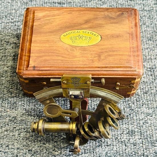 Antique Solid Brass Sextant With Wooden Box Handmade Stylish Working Gift Home Decor