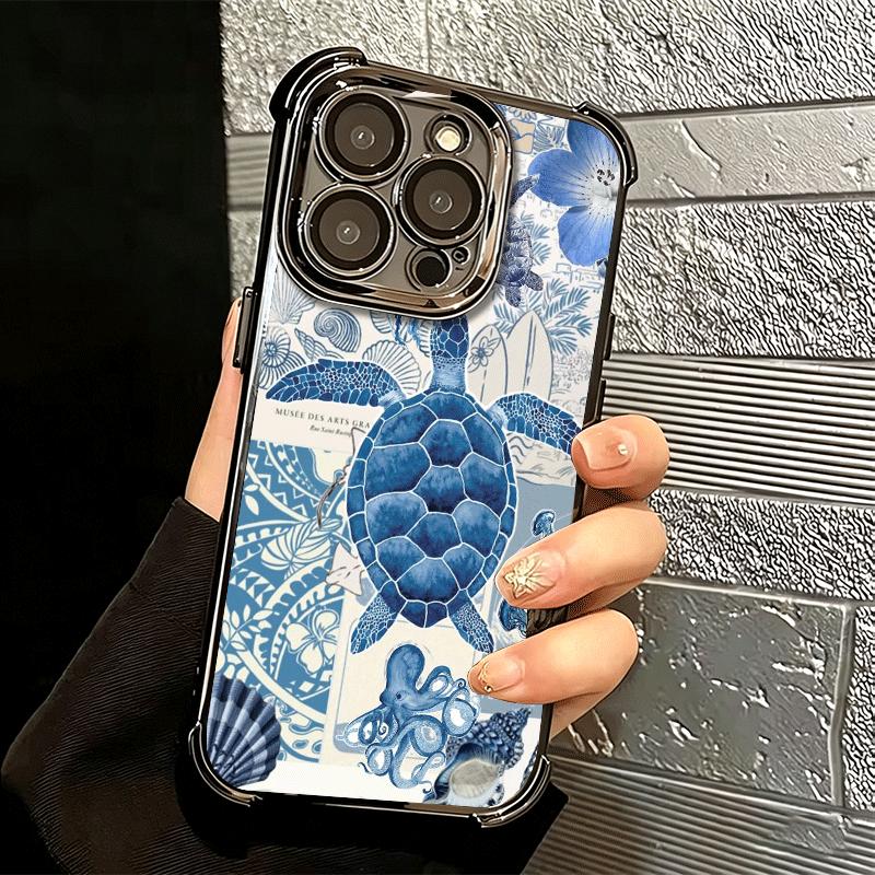 Sea Turtle Art Aesthetics Soft Phone Case For iPhone 15 16 17 Air 14 Pro Max 16E Plus 13 12 Mini Plating Anti-Fall Fundas