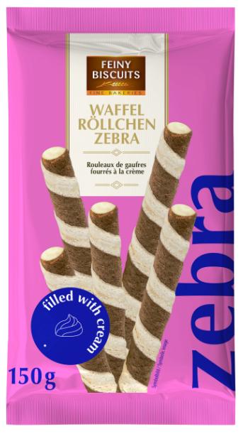 Feiny Kekse Waffelröllchen mit Zebra-Füllung 150 g