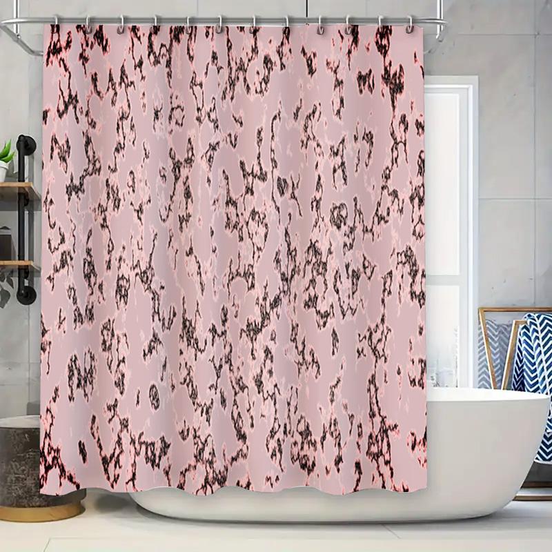 Charming Black Pink Shower Curtain Floral Print Modern Decor for Bathroom Easy Install Hook Rings Set Home Improvement Waterproo