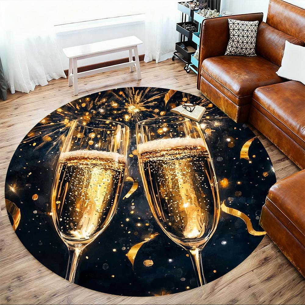 1PC champagne glasses Office Round Area Rug, Under Office Chairs Bedroom Living Room Home Decor, Carpet for Office -1110058