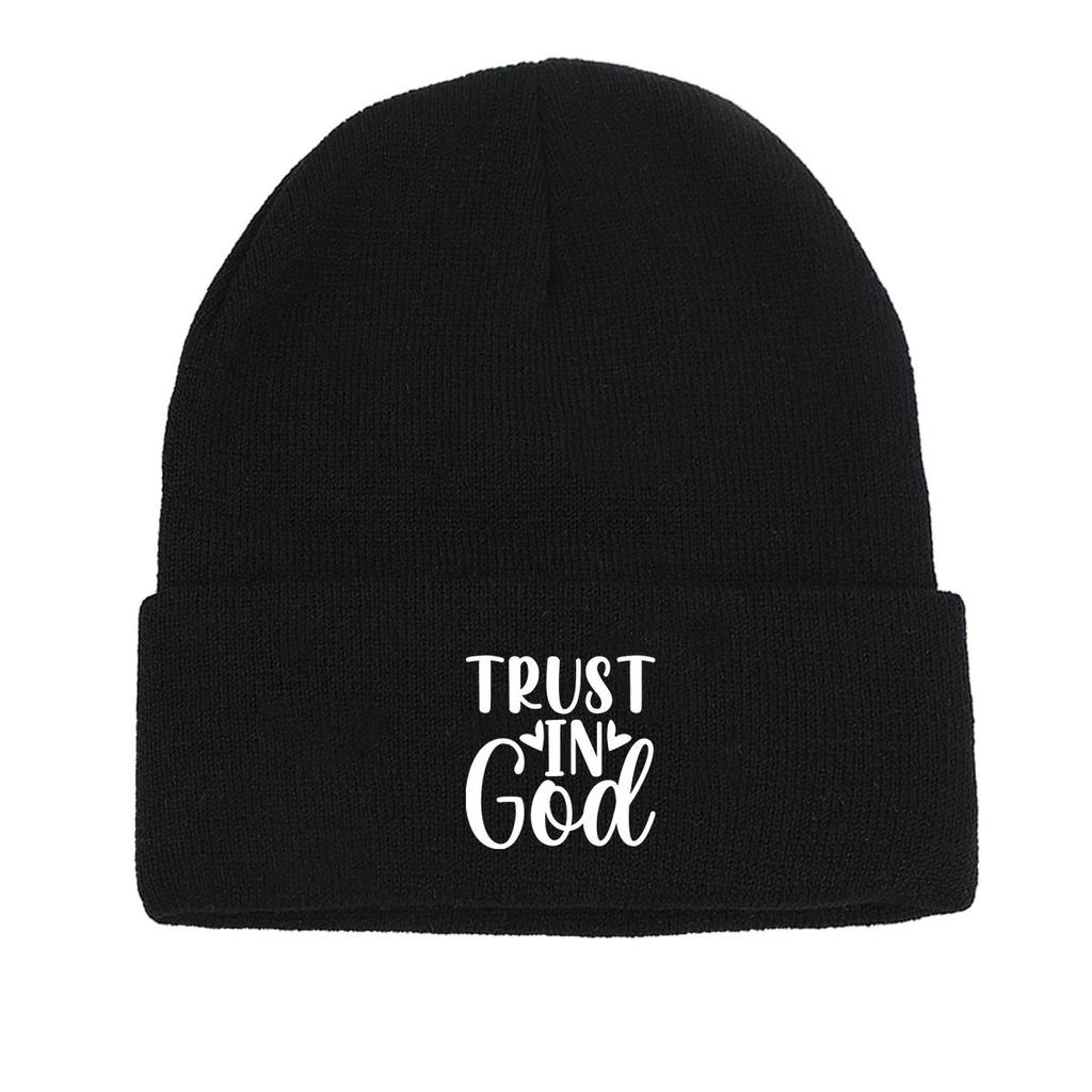 TRUST IN GOD" Winter Knit Hat Beanie, Man Cap Winter Warm Leisure Bobble Hat Knitted Cap Beanie