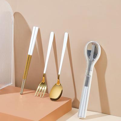 3Pcs/Set 304 Stainless Steel Dinnerware Spoon Fork Chopsticks Portable Cutlery Set with Box Creative Travel Camping Eating Utensils