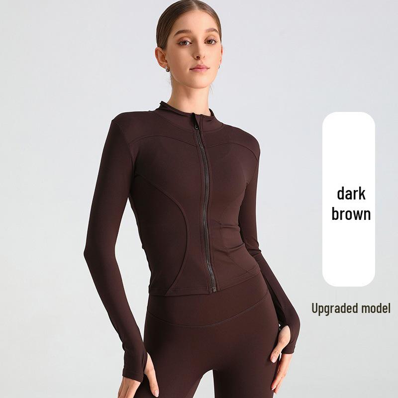 European & American Zipper Yoga Jacket - Quick-Drying, Slimming, Long Sleeve Fitness Top for Women