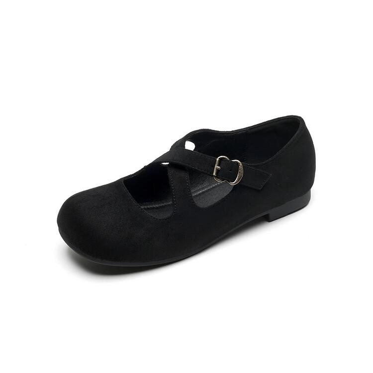 Fashion New Minimalist Retro Low Heel Round Toe Ballet Shoes Women's Belt Buckle Solid Color Breathable Mary Jane Single Shoe Size 35-43