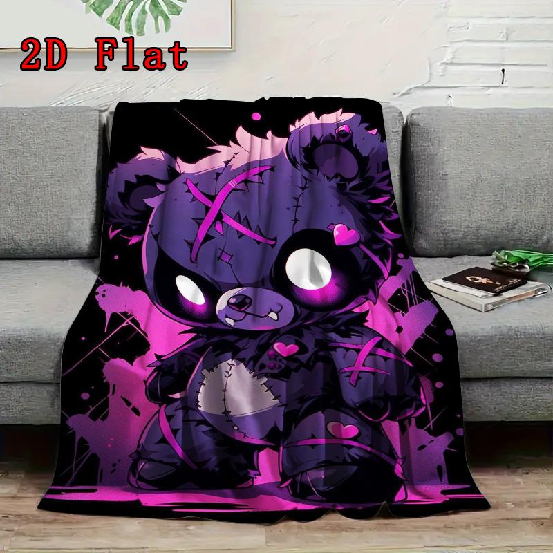 Purple teddy bear 2D Flat Pattern Flannel Blanket High quality All Seasons Warmth and Comfort Perfect for Christmas Gifts.SMT0917588