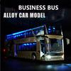 1:32 High Quality Alloy Double Deck Bus Sound Light Metal Diecast Pull Back Simulation Luxury Sightseeing Bus Vehicle Kids Toys