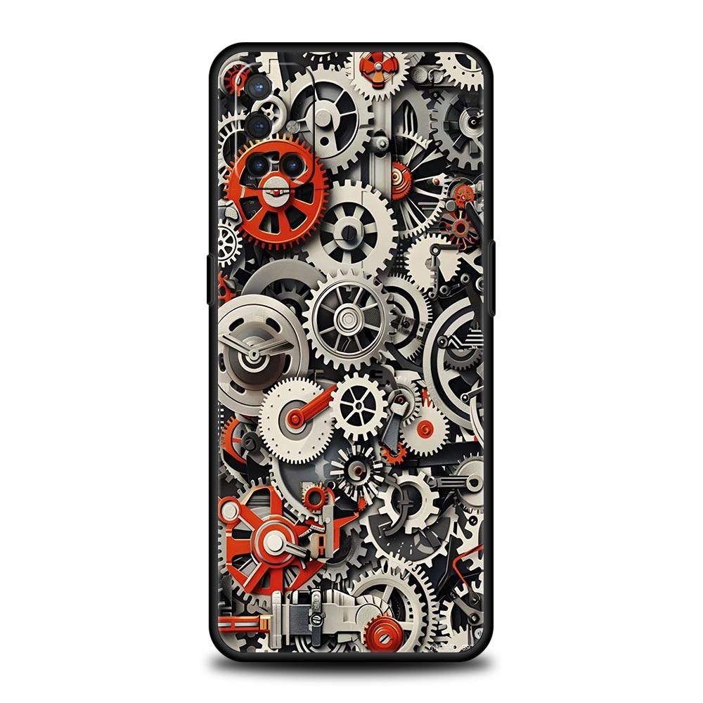 Mechanical Gear Pattern Phone Case For Oneplus 13R 13 12R 11 10T 10R Nord N100 N200 N10 10 9 9R 9RT CE 3 2 Z Pro Soft TPU Cover