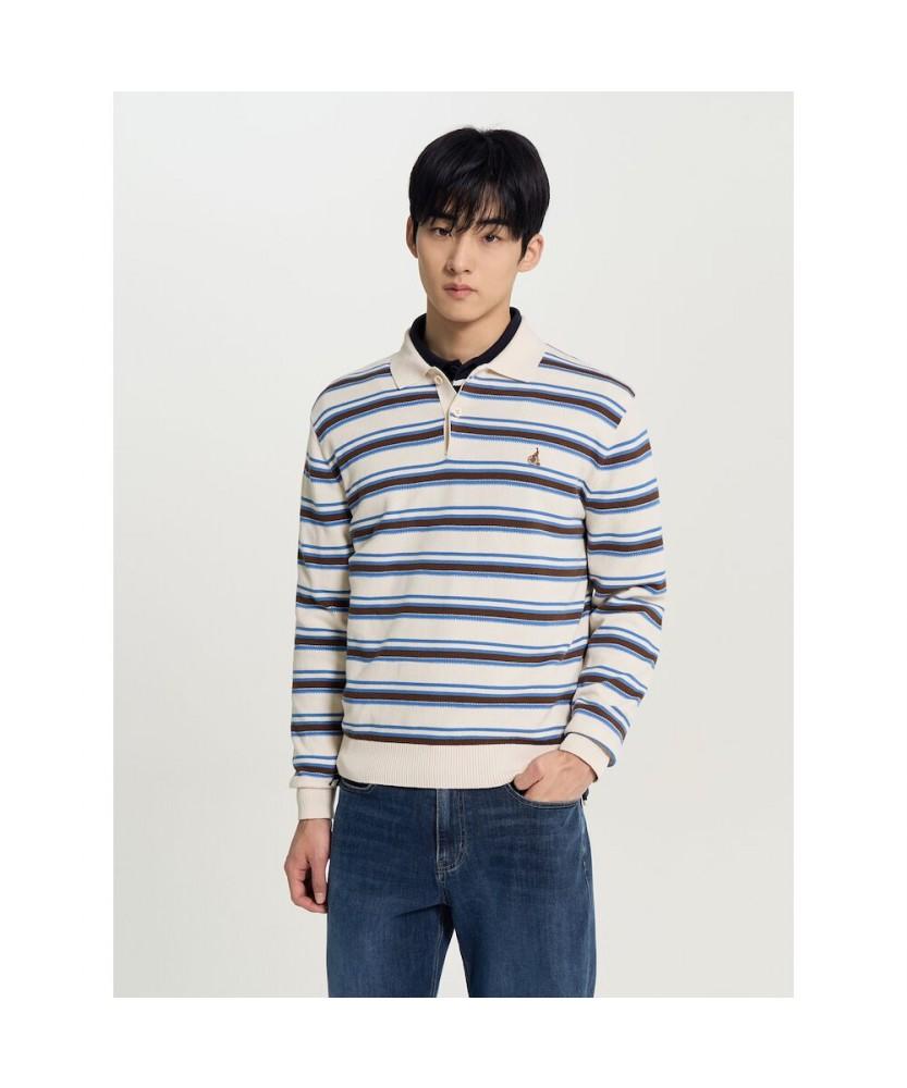 Binpolmen Multi-Stripe Collar Neck Knit Beige